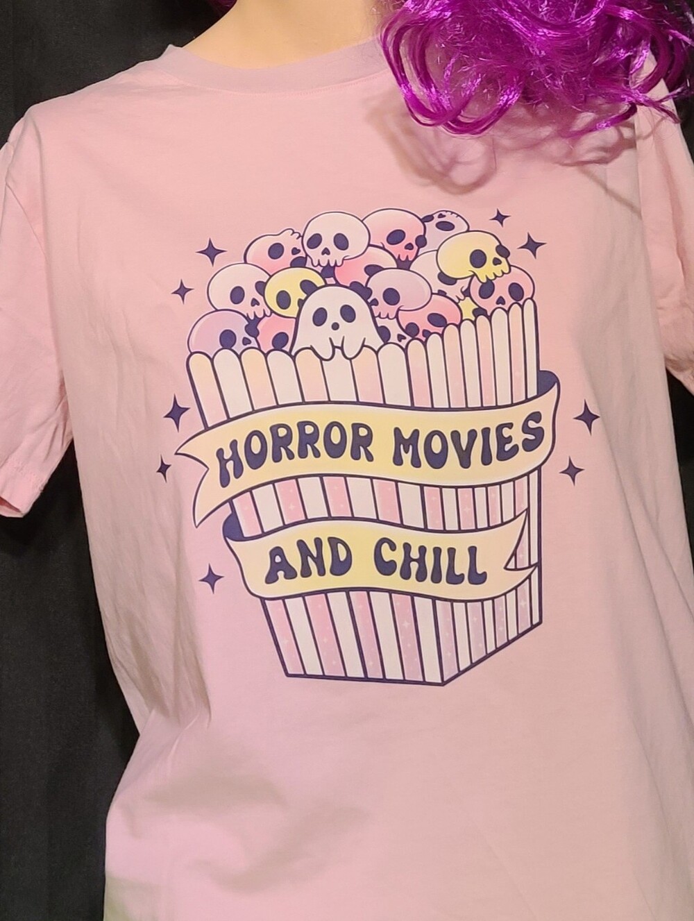 H&M Custom Horror Movies and Chill Popcorn Skulls Tee M
